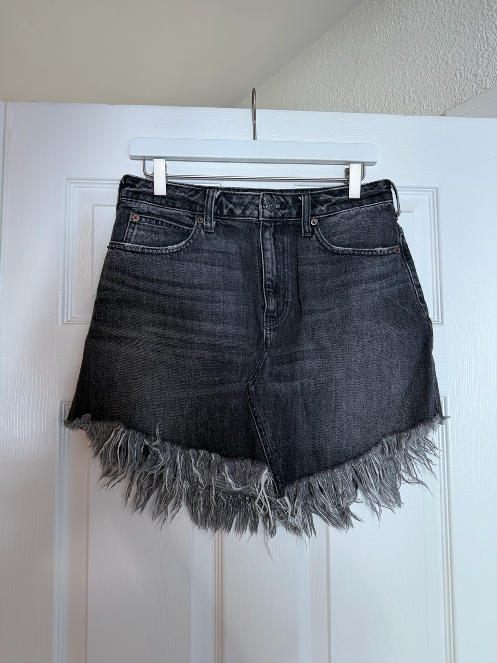 We The Free Black Washed Distressed Fringe Denim Shorts